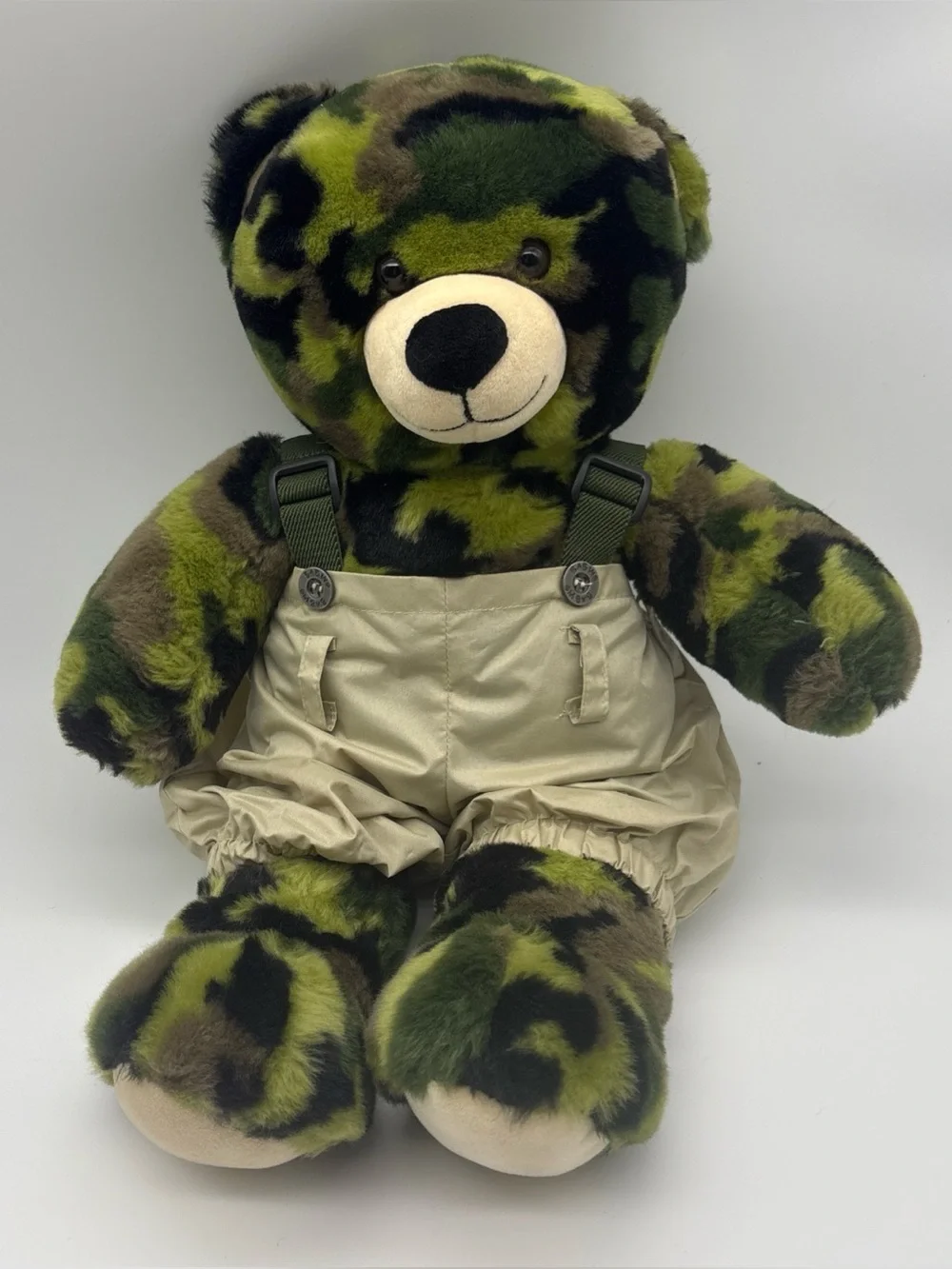 Build-A-Bear Camo Plush with Khaki Suspender Overalls
